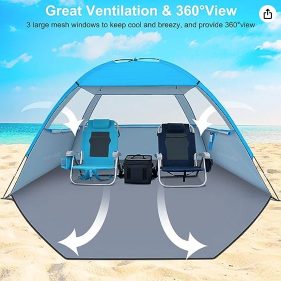 Gorich 3-4 Person Tent for Beach Camping BBQ Fishing Music Festivals Blue & Gray - Picture 5 of 9